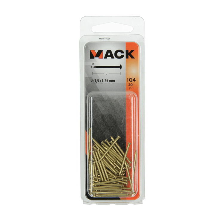 Mack 1017171 - Nagel konvexer Kopf Messing 20 gr 1,5 x 25 mm | 10 Stück