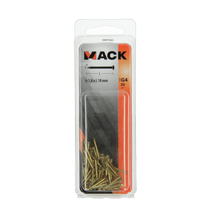 Mack 1017172 - Nagel konvexer Kopf Messing 20 gr 1,8 x 18 mm | 10 Stück