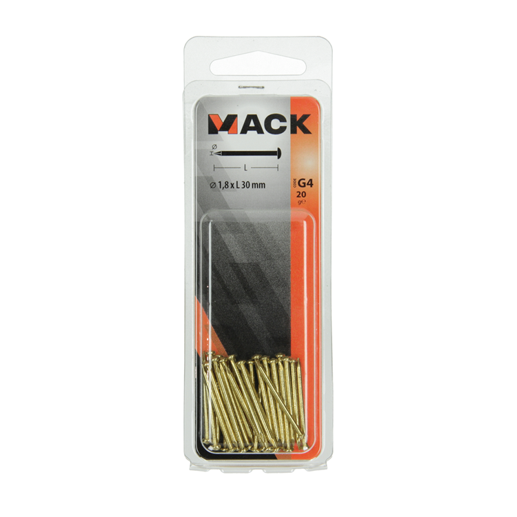 Mack 1017173 – Nagel konvexer Kopf Messing 20 gr 1,8 x 30 mm | 10 Stück