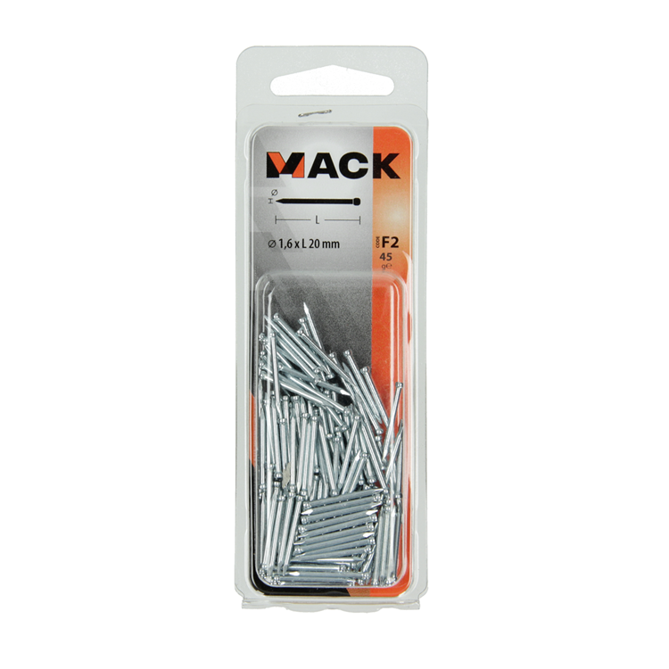 Mack 1017174 – Nagel Rundkopf Stahl gehärtet 45 Grad 1,6 x 20 mm | 10 Stück