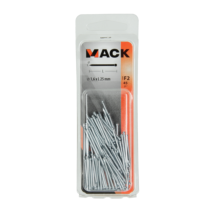 Mack 1017175 – Nagel Rundkopf Stahl gehärtet 45 Grad 1,6 x 25 mm | 10 Stück