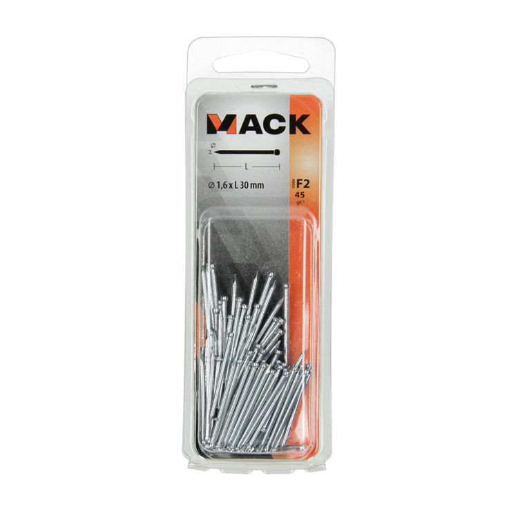 Mack 1017176 – Nagel Rundkopf Stahl gehärtet 45 Grad 1,6 x 30 mm | 10 Stück