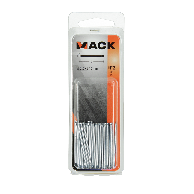 Mack 1017177 – Nagel Rundkopf Stahl gehärtet 50 Grad 2,0 x 40 mm | 10 Stück