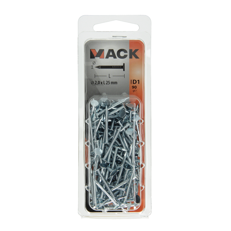 Mack 1017198 – Deckennagel aus verzinktem Stahl 90 g 2,0 x 25 mm | 5 Stück