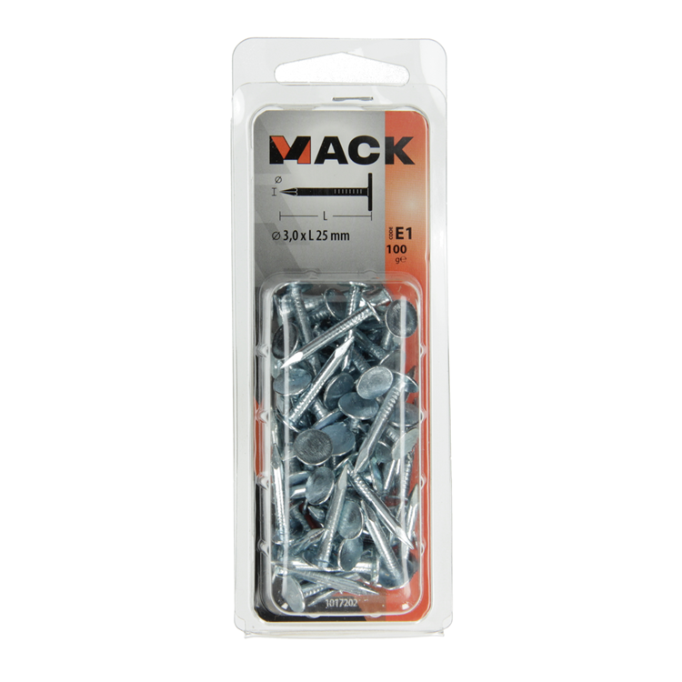 Mack 1017202 – Schiefernagel Stahl verzinkt 100 gr 3,0 x 25 mm | 5 Stück