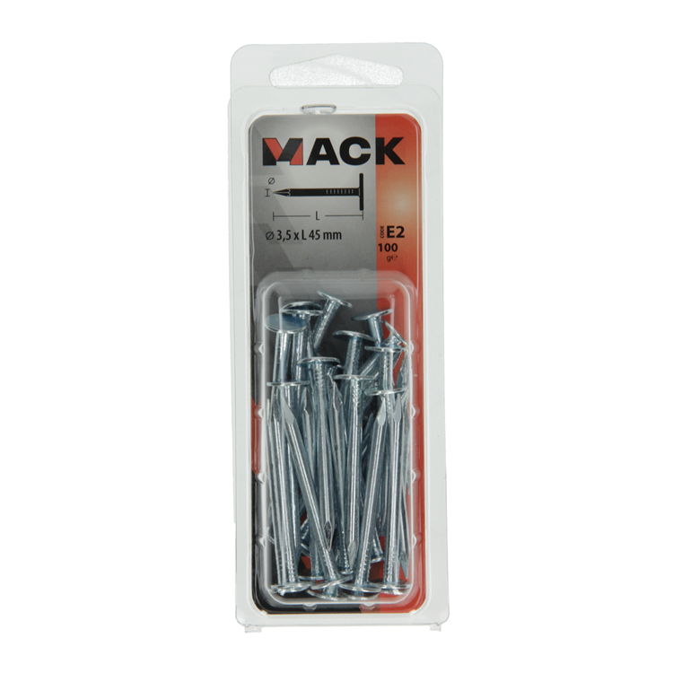 Mack 1017205 – Schiefernagel aus verzinktem Stahl, 100 g, 3,5 x 45 mm | 5 Stück