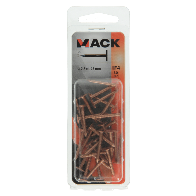 Mack 1019641 – Schiefernagel Kupfer 30 gr 2,5 x 25 mm | 10 Stück