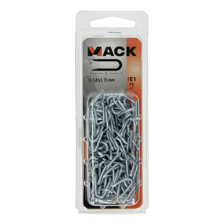 Mack 1017207 – Klammerstahl verzinkt 75 g 1,8 x 15 mm | 5 Stück