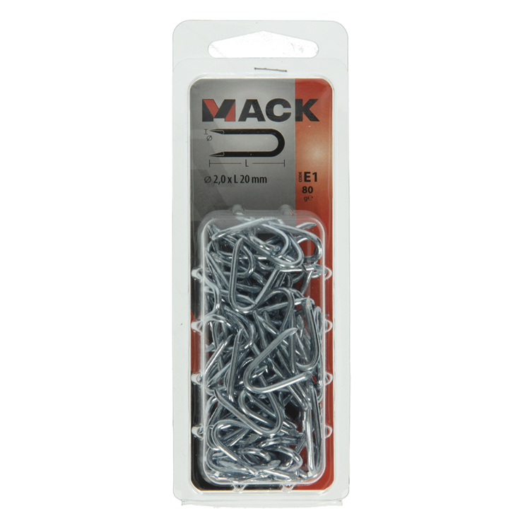 Mack 1017208 – Klammerstahl verzinkt 80 gr 2,0 x 20 mm | 5 Stück