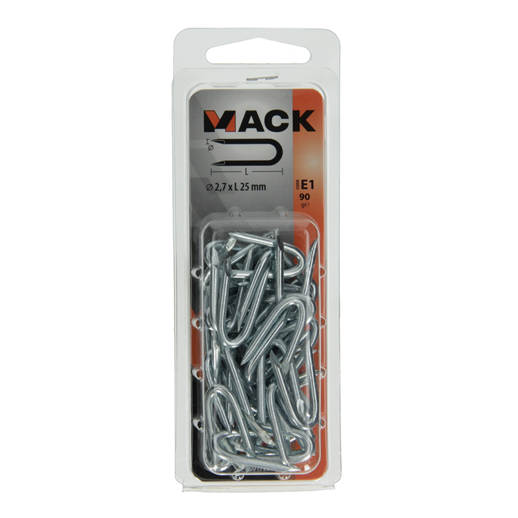 Mack 1017209 – Klammerstahl verzinkt 90 gr 2,7 x 25 mm | 5 Stück