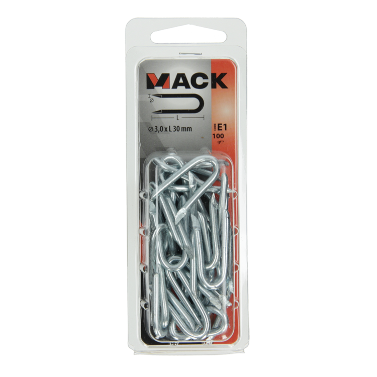 Mack 1017210 – Klammerstahl verzinkt 100 gr 3,0 x 30 mm | 5 Stück