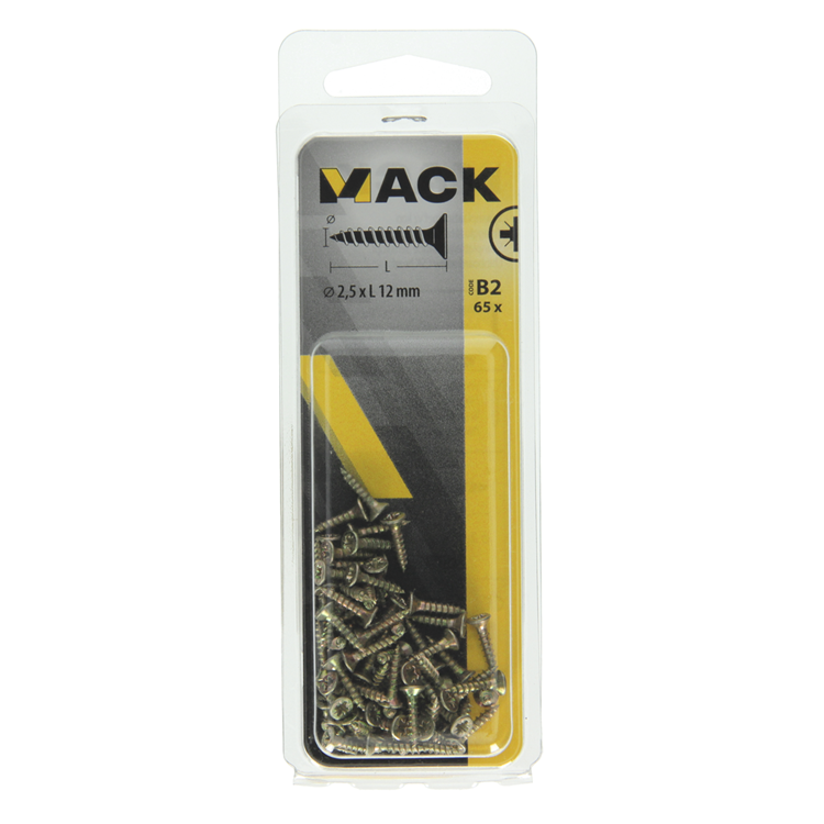 Mack 1017213 - Spanplattenschraube mit Kopf gelb plattiert 65 Stück 2,5 x 12 mm | 10 Stück