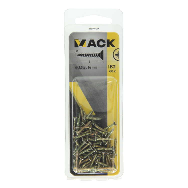 Mack 1017214 - Spanplattenschraube mit Kopf gelb plattiert 60 Stück 2,5 x 16 mm | 10 Stück
