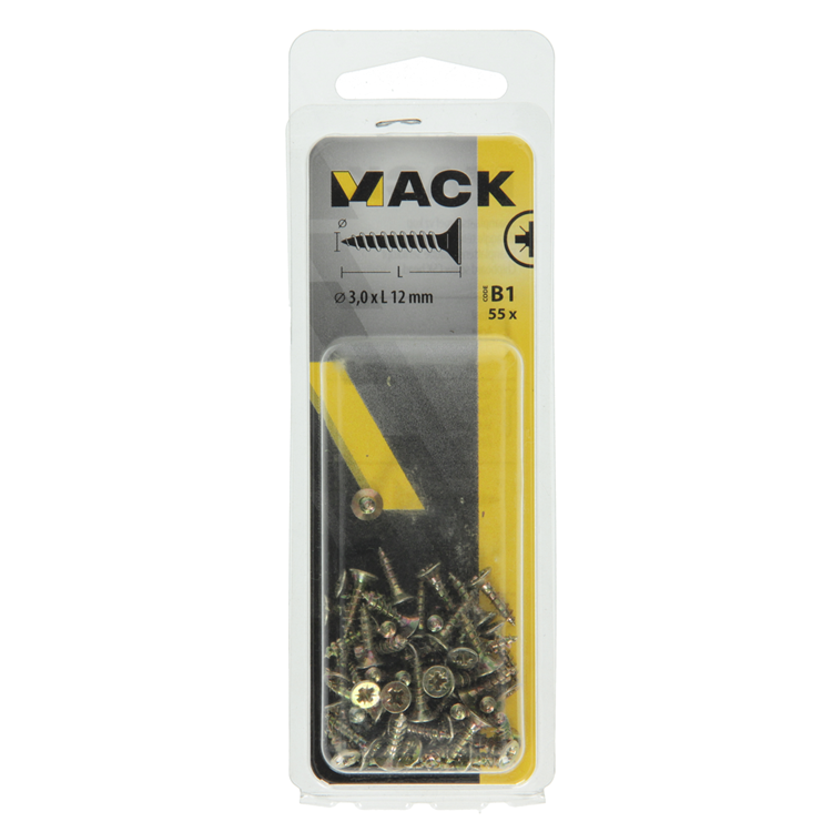Mack 1017215 - Spanplattenschraube mit Kopf gelb plattiert 55 Stück 3,0 x 12 mm | 10 Stück