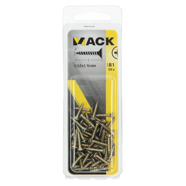 Mack 1017216 - Spanplattenschraube mit Kopf gelb plattiert 50 Stück 3,0 x 16 mm | 10 Stück