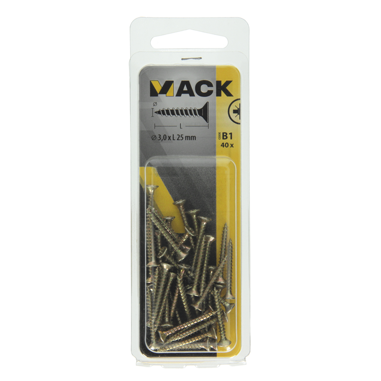 Mack 1017218 - Spanplattenschraube mit Kopf gelb 40 Stück 3,0 x 25 mm | 10 Stück