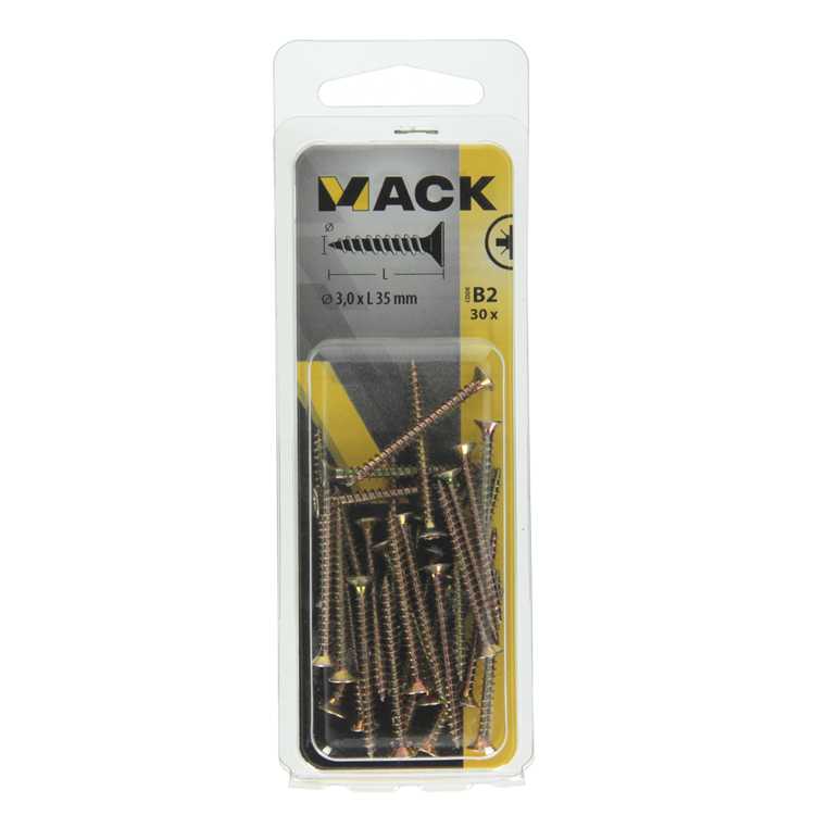 Mack 1017220 - Spanplattenschraube mit Kopf gelb plattiert 30 Stück 3,0 x 35 mm | 10 Stück