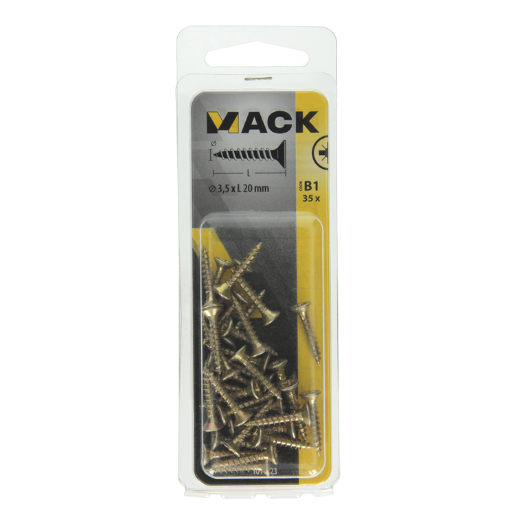 Mack 1017223 - Spanplattenschraube mit Kopf gelb plattiert 35 Stück 3,5 x 20 mm | 10 Stück