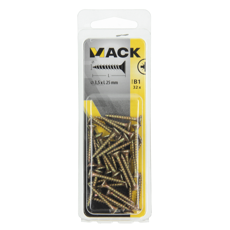 Mack 1017224 - Spanplattenschraube mit Kopf gelb plattiert 32 Stück 3,5 x 25 mm | 10 Stück