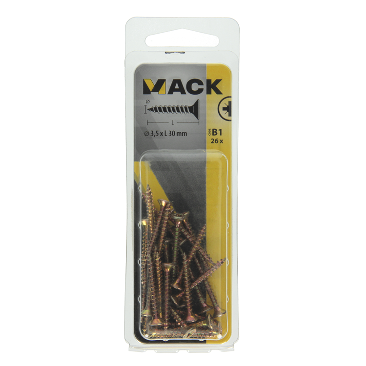 Mack 1017225 - Spanplattenschraube mit Kopf vergilbt 26 Stück 3,5 x 30 mm | 10 Stück
