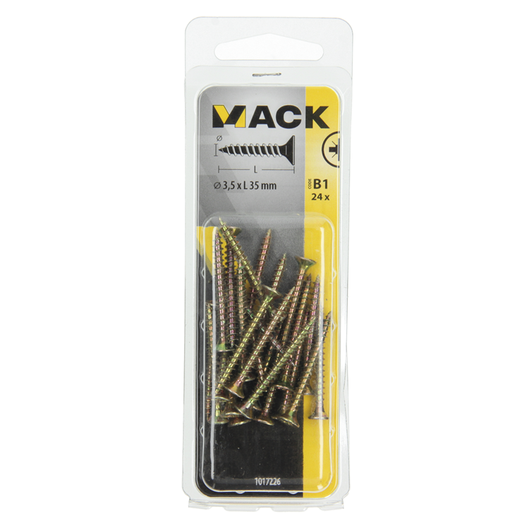 Mack 1017226 - Spanplattenschraube mit Kopf gelb 24 Stück 3,5 x 35 mm | 10 Stück