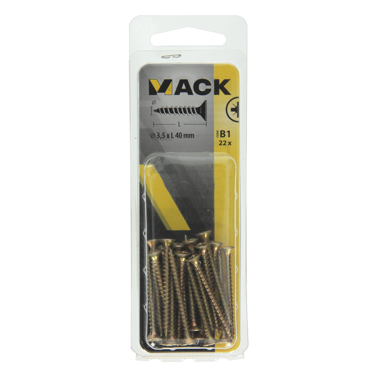 Mack 1017227 - Spanplattenschraube mit Kopf gelb 22 Stück 3,5 x 40 mm | 10 Stück
