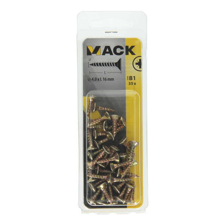 Mack 1017230 - Spanplattenschraube mit Kopf gelb plattiert 35 Stück 4,0 x 16 mm | 10 Stück