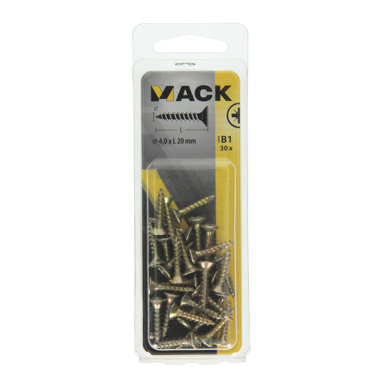 Mack 1017231 - Spanplattenschraube mit Kopf gelb 30 Stück 4,0 x 20 mm | 10 Stück