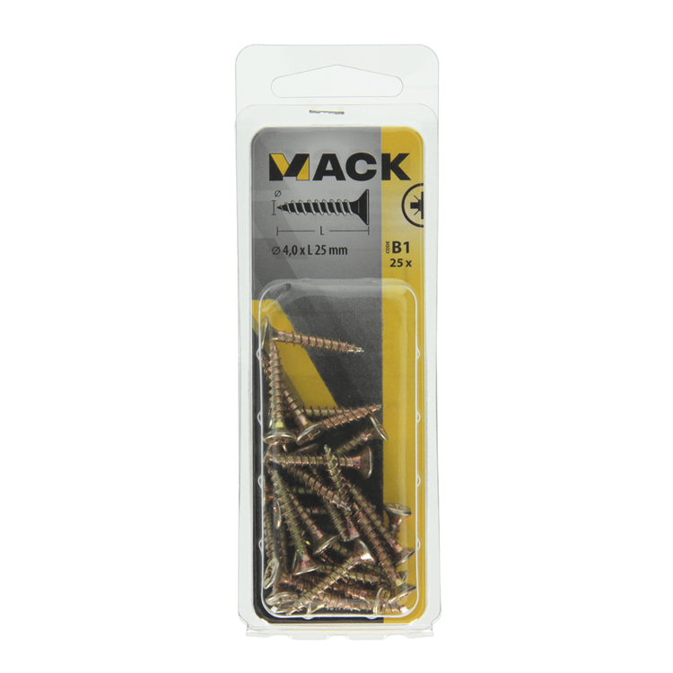 Mack 1017232 - Spanplattenschraube mit Kopf vergilbt 25 Stück 4,0 x 25 mm | 10 Stück