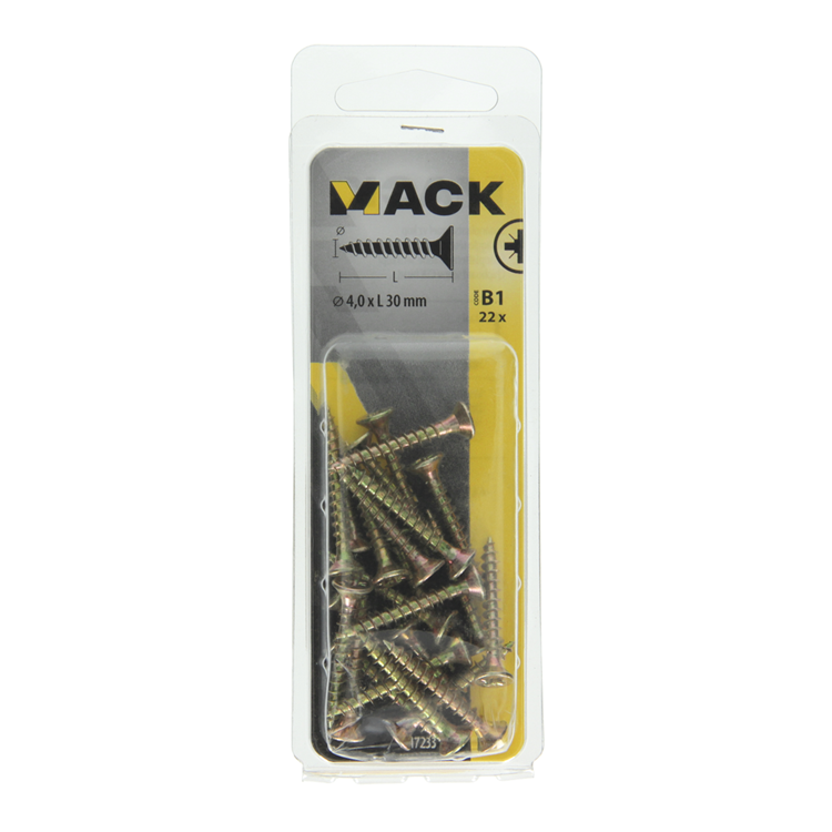 Mack 1017233 - Spanplattenschraube mit Kopf gelb 22 Stück 4,0 x 30 mm | 10 Stück
