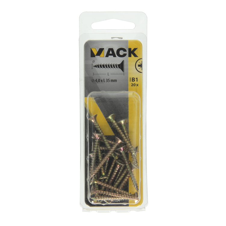 Mack 1017234 - Spanplattenschraube mit Kopf vergilbt 20 Stück 4,0 x 35 mm | 10 Stück
