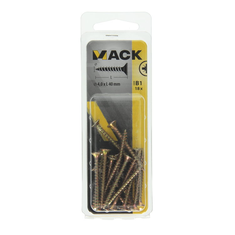 Mack 1017235 - Spanplattenschraube mit Kopf vergilbt 18 Stück 4,0 x 40 mm | 10 Stück