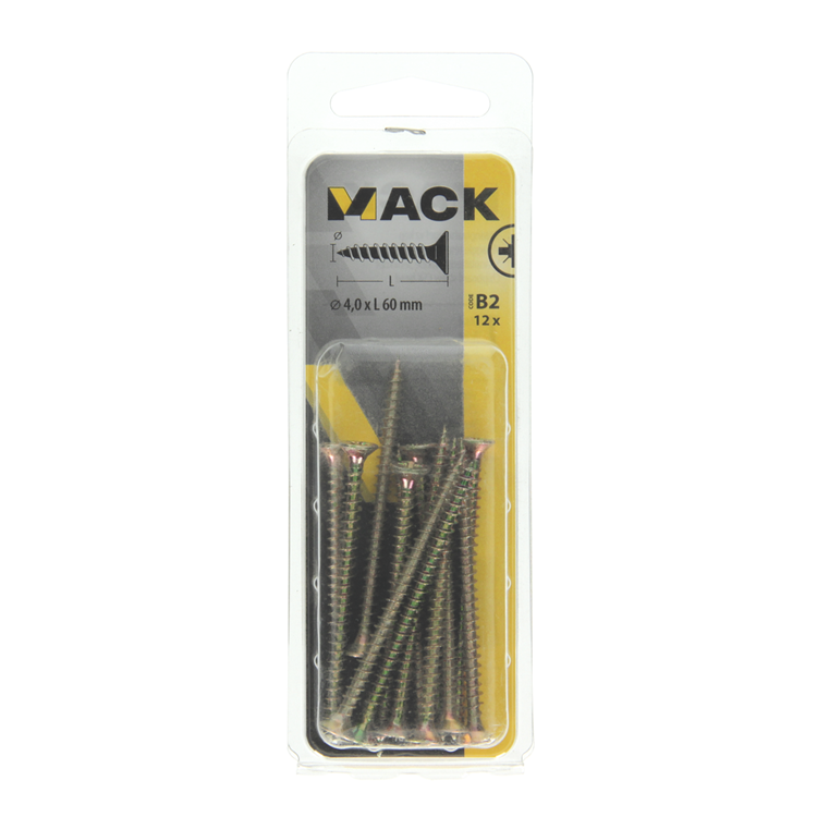Mack 1017238 - Spanplattenschraube mit Kopf gelb plattiert 12 Stück 4,0 x 60 mm | 10 Stück