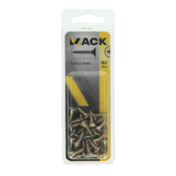 Mack 1017240 - Spanplattenschraube mit Kopf gelb 26 Stück 4,5 x 16 mm | 10 Stück