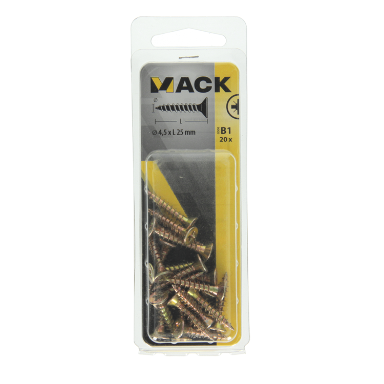 Mack 1017242 - Spanplattenschraube mit Kopf gelb 20 Stück 4,5 x 25 mm | 10 Stück