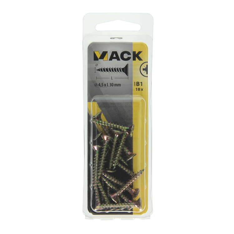 Mack 1017243 - Spanplattenschraube mit Kopf gelb plattiert 18 Stück 4,5 x 30 mm | 10 Stück