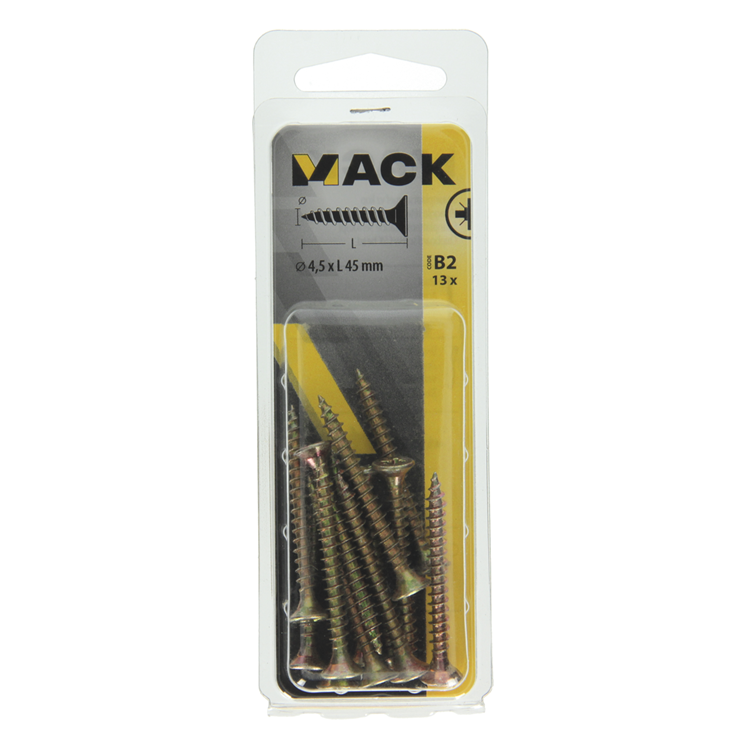 Mack 1017246 - Spanplattenschraube mit Kopf gelb plattiert 13 Stück 4,5 x 45 mm | 10 Stück