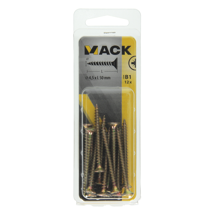 Mack 1017247 - Spanplattenschraube mit Kopf gelb plattiert 12 Stück 4,5 x 50 mm | 10 Stück