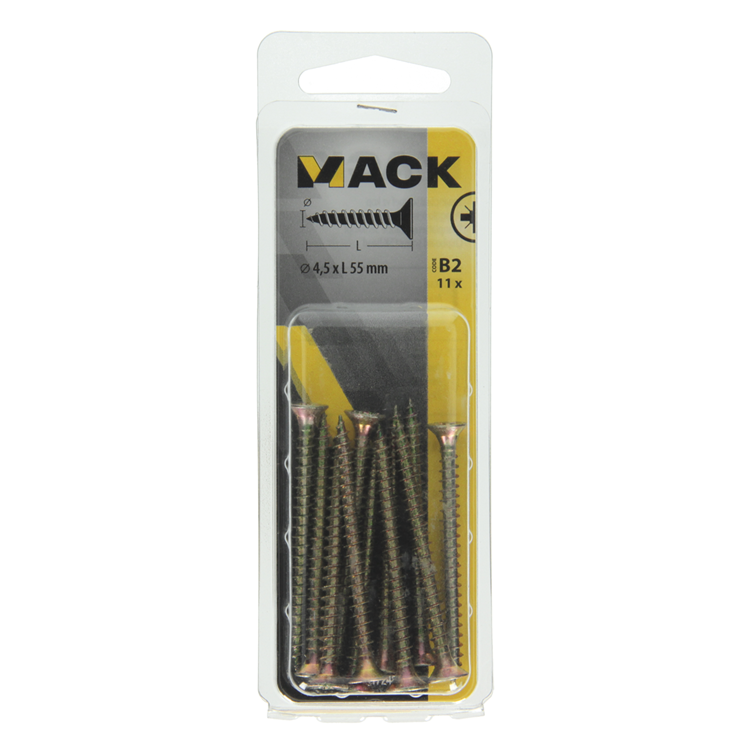Mack 1017248 - Spanplattenschraube mit Kopf gelb plattiert 11 Stück 4,5 x 55 mm | 10 Stück