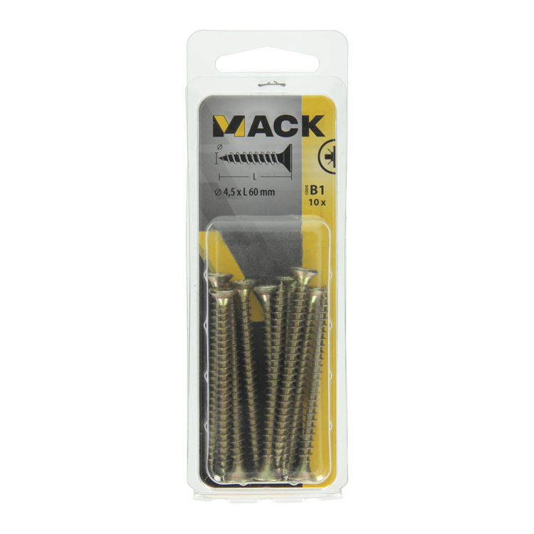 Mack 1017249 - Spanplattenschraube mit Kopf gelb plattiert 10 Stück 4,5 x 60 mm | 10 Stück