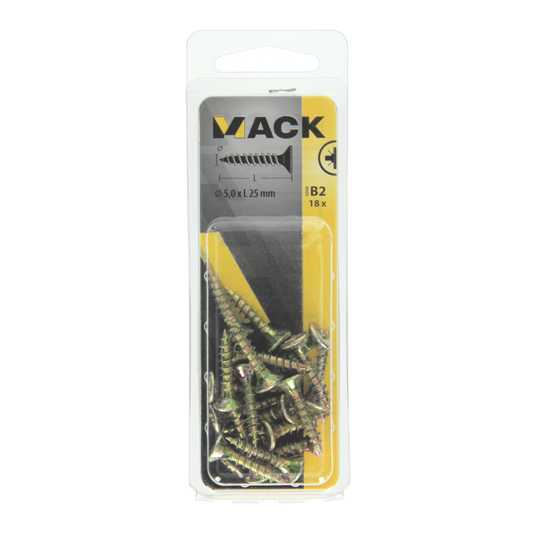 Mack 1017252 - Spanplattenschraube mit Kopf gelb plattiert 18 Stück 5,0 x 25 mm | 10 Stück