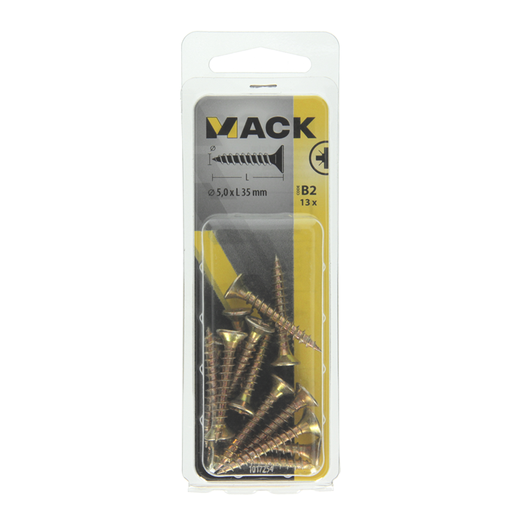 Mack 1017254 - Spanplattenschraube mit Kopf gelb plattiert 13 Stück 5,0 x 35 mm | 10 Stück
