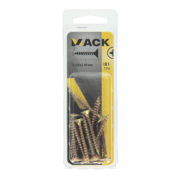 Mack 1017255 - Spanplattenschraube mit Kopf gelb 12 Stück 5,0 x 40 mm | 10 Stück
