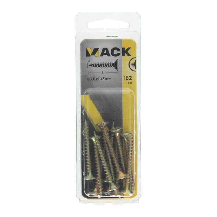 Mack 1017256 - Spanplattenschraube mit Kopf gelb plattiert 11 Stück 5,0 x 45 mm | 10 Stück