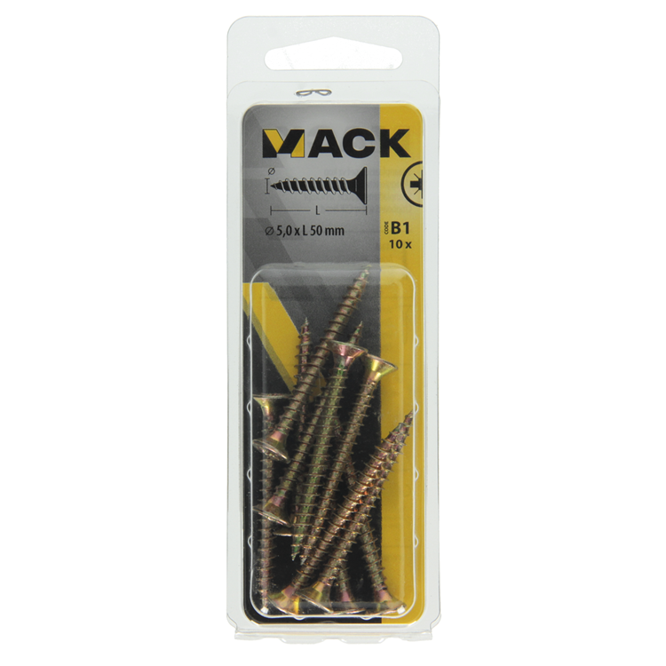 Mack 1017257 - Spanplattenschraube mit Kopf gelb 10 Stück 5,0 x 50 mm | 10 Stück