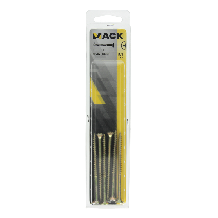 Mack 1017260 – Spanplattenschraube mit Kopf gelb beschichtet. 6 Stück 5,0 x 80 mm | 5 Stück