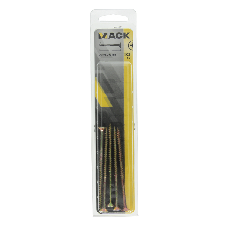 Mack 1017261 – Spanplattenschraube mit Kopf gelb beschichtet. 5 Stück 5,0 x 90 mm | 5 Stück