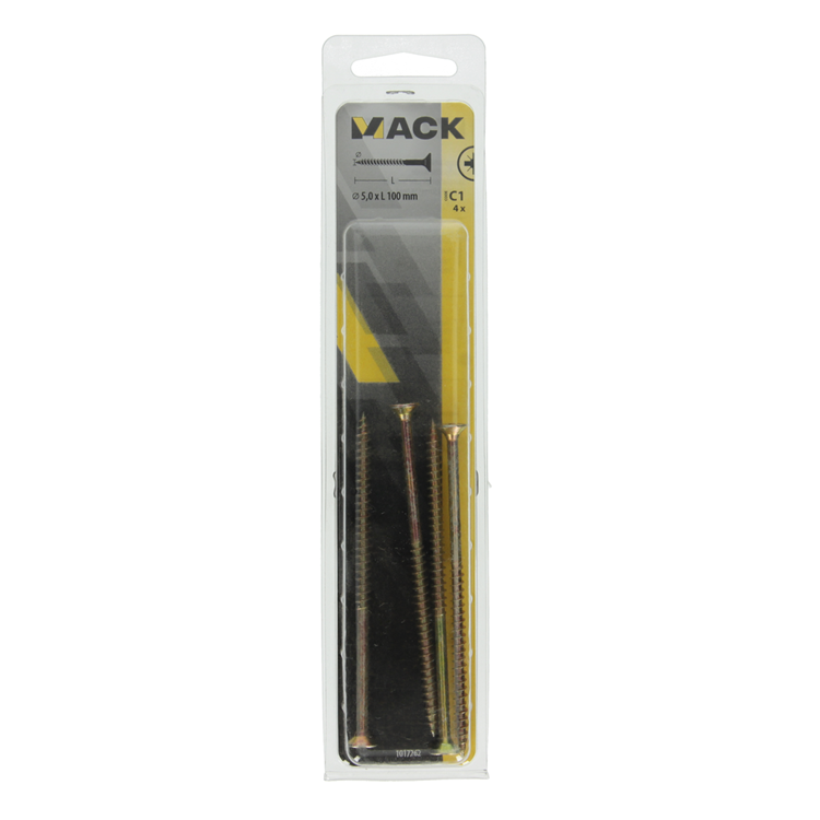 Mack 1017262 – Spanplattenschraube mit Kopf gelb beschichtet. 4 Stück 5,0 x 100 mm | 5 Stück