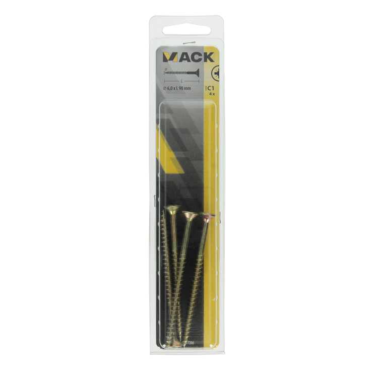 Mack 1017266 – Spanplattenschraube mit Kopf gelb beschichtet. 4 Stück 6,0 x 90 mm | 5 Stück