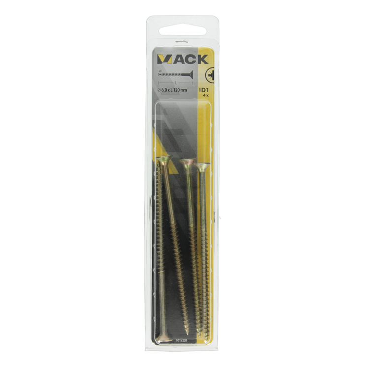 Mack 1017268 – Spanplattenschraube mit Kopf gelb beschichtet. 4 Stück 6,0 x 120 mm | 5 Stück